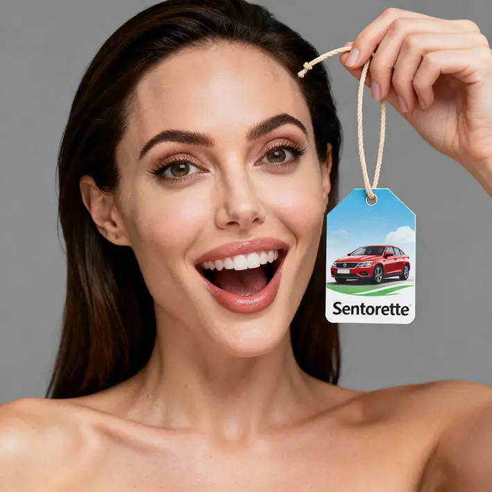 Custom-made Sentorette car air freshener for surprise and pleasure effect – emotional customer gift, memorable marketing tool